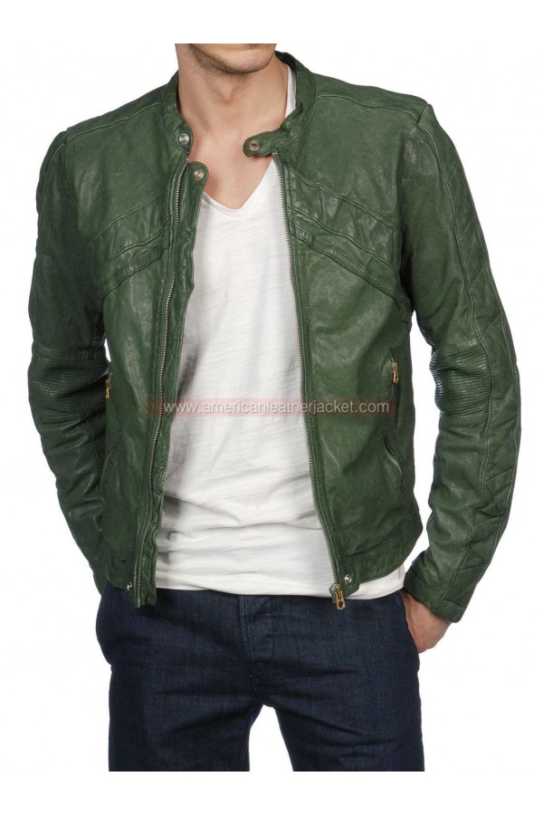 Austin & Ally Austin Moon Green Leather Jacket