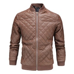 England Style Stand Collar Winter Leather Jacket