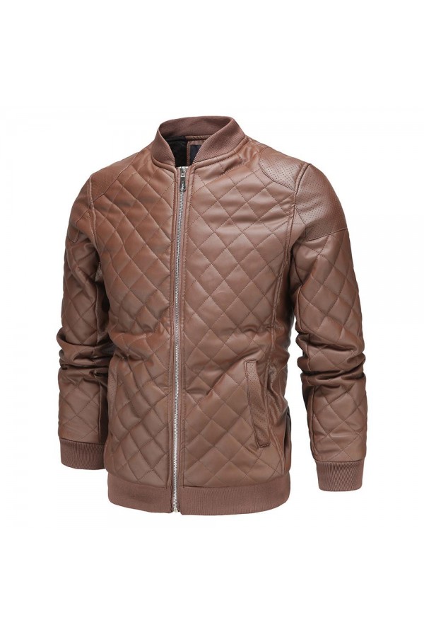 England Style Stand Collar Winter Leather Jacket