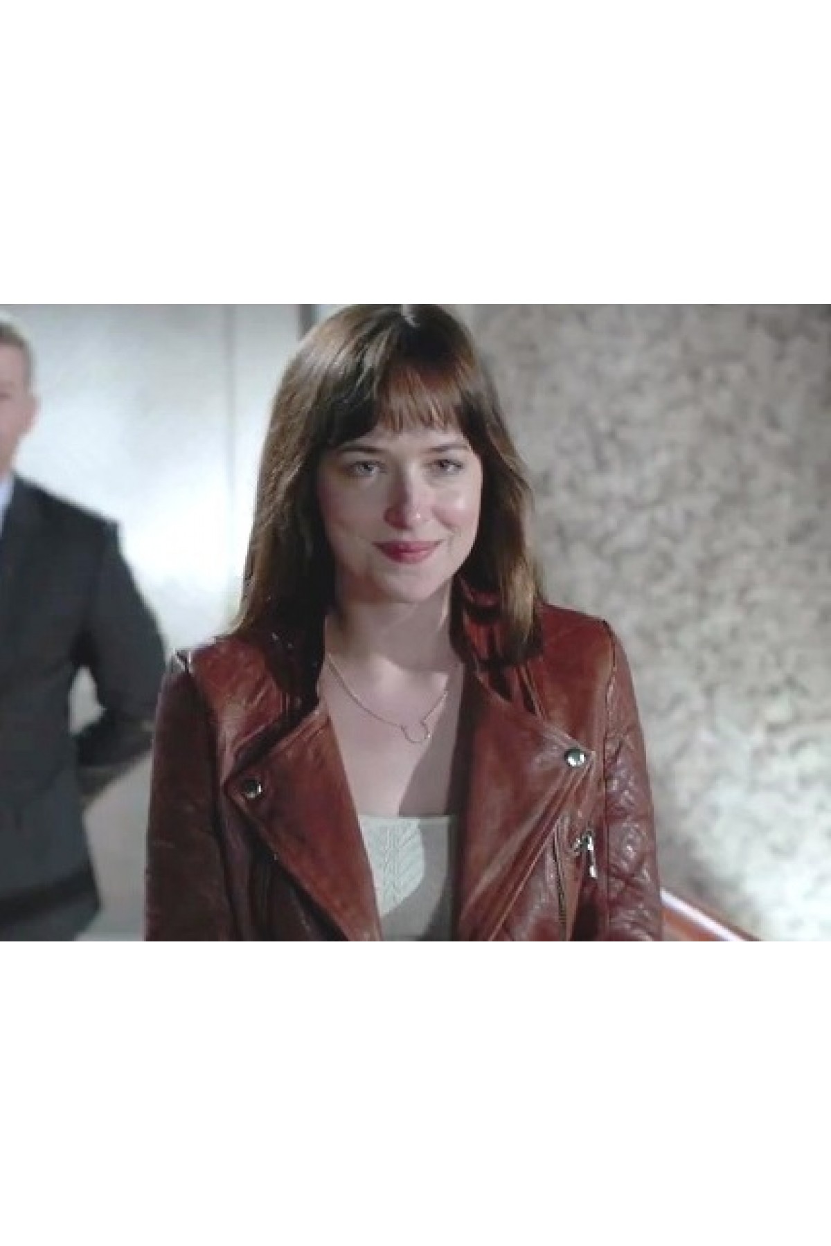 Anastasia Steele Brown Leather Jacket Fifty Shades of Grey Movie