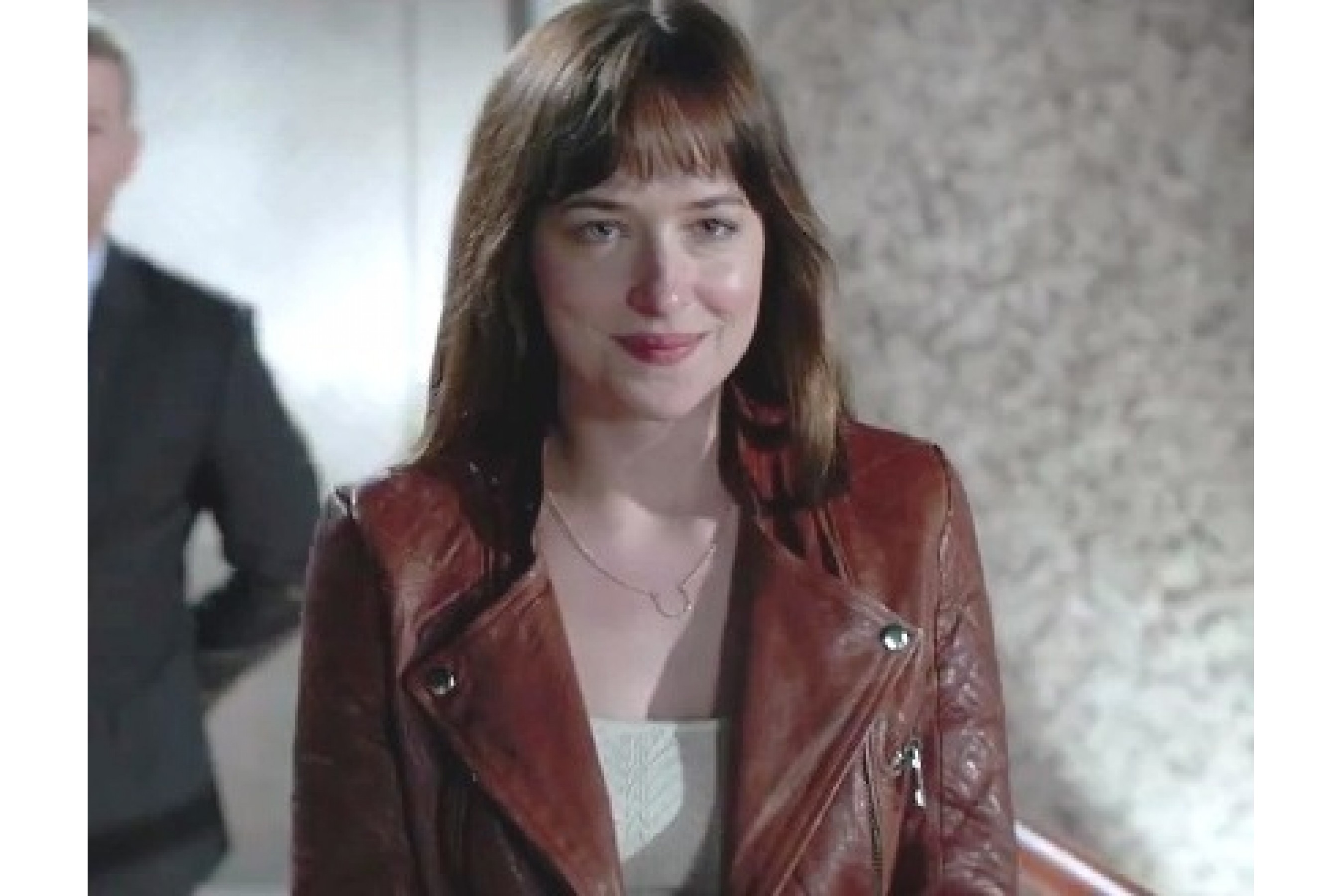 Anastasia Steele Brown Leather Jacket Fifty Shades of Grey Movie