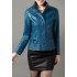 High Quality Women Zipper Stand Collar Blue Jacket