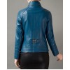 High Quality Women Zipper Stand Collar Blue Jacket