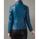High Quality Women Zipper Stand Collar Blue Jacket