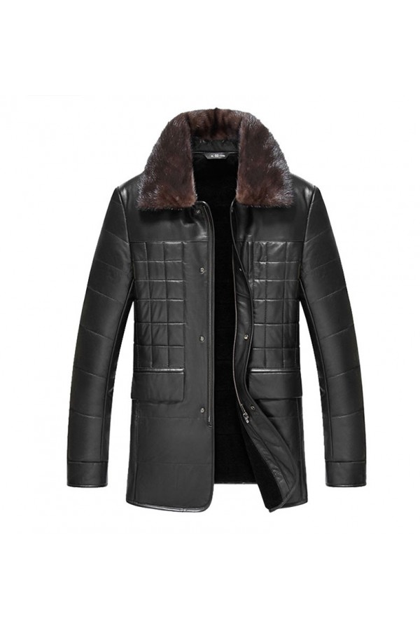 Luxury Fur Collar Detachable Genuine Leather Jacket