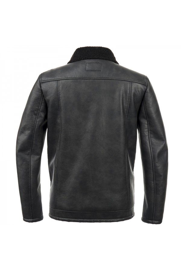Men High Quality Shearling Black Leather Jacket