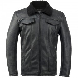Men High Quality Shearling Black Leather Jacket