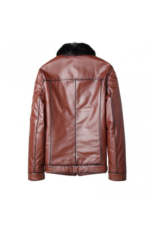 Shearling Genuine Cow Leather Fur Collar Leather Jacket