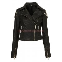 Skull Studded Biker Leather Jacket for womens