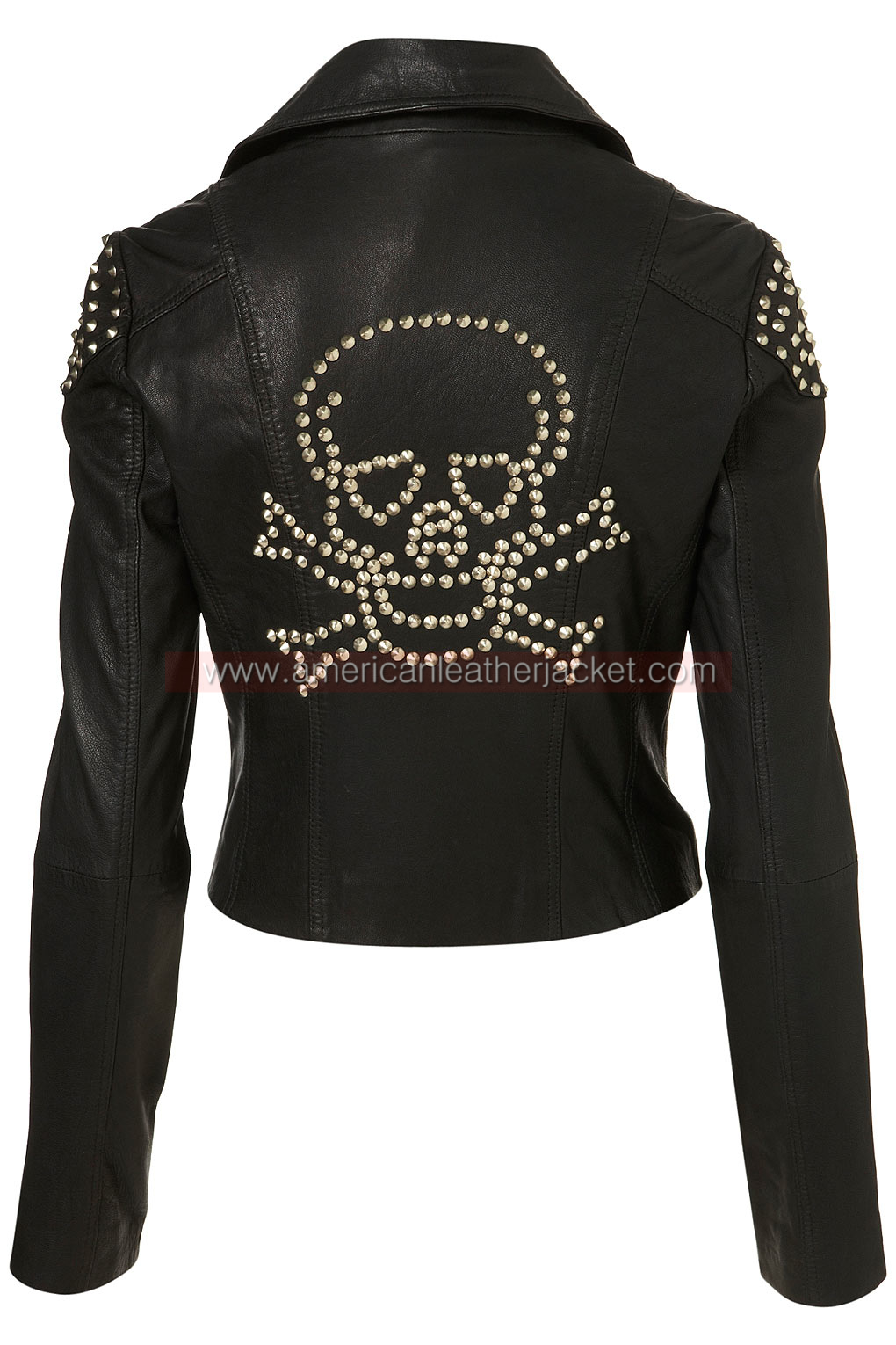 Ladies Biker Leather Jacket Black 'Skull Studded' Rock Fashion Gothic 2740