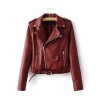 Spring Fashion Women Short Biker Red Leather Jacket