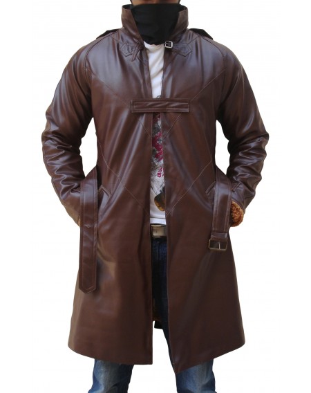 Watch Dogs Coat Jacket | Aiden Pearce Trench Coat in Leather