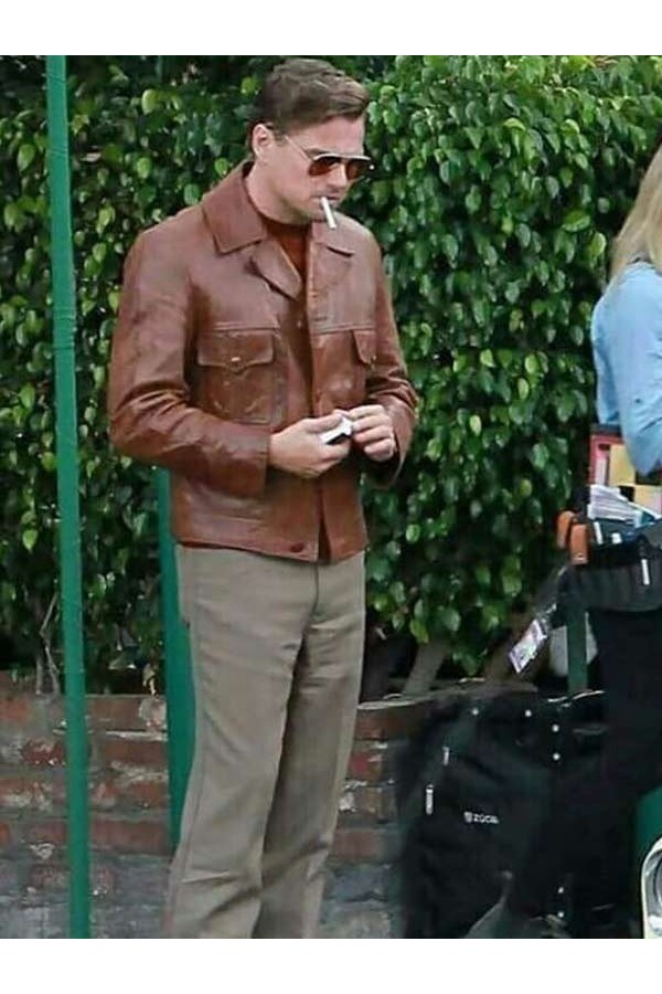 Treatment Take out insurance Dismiss Leonardo DiCaprio Once Upon a Time in Hollywood Brown Leather Jacket