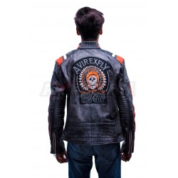 Retro 3 Vintage Cafe Racer Distressed Embroidered Leather Jacket