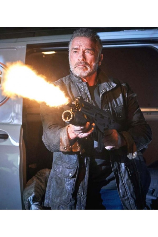 Terminator Dark Fate Arnold Schwarzenegger Black Leather Jacket
