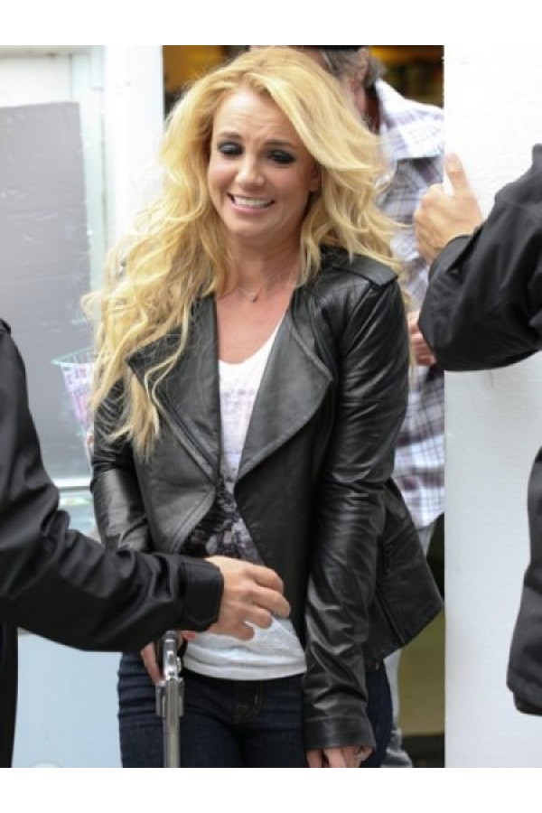 Britney Spears Black Leather Quilted Jacket