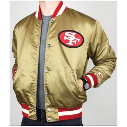 Men's Starter White/Scarlet San Francisco 49ers Historic Logo Renegade  Satin Varsity Full-Snap Jacket