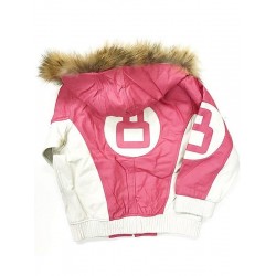 8 Ball Shearling Pink Hooded Jacket