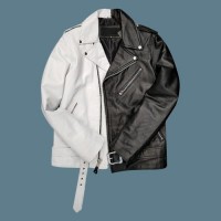 Half Black Half White Biker Leather Jacket