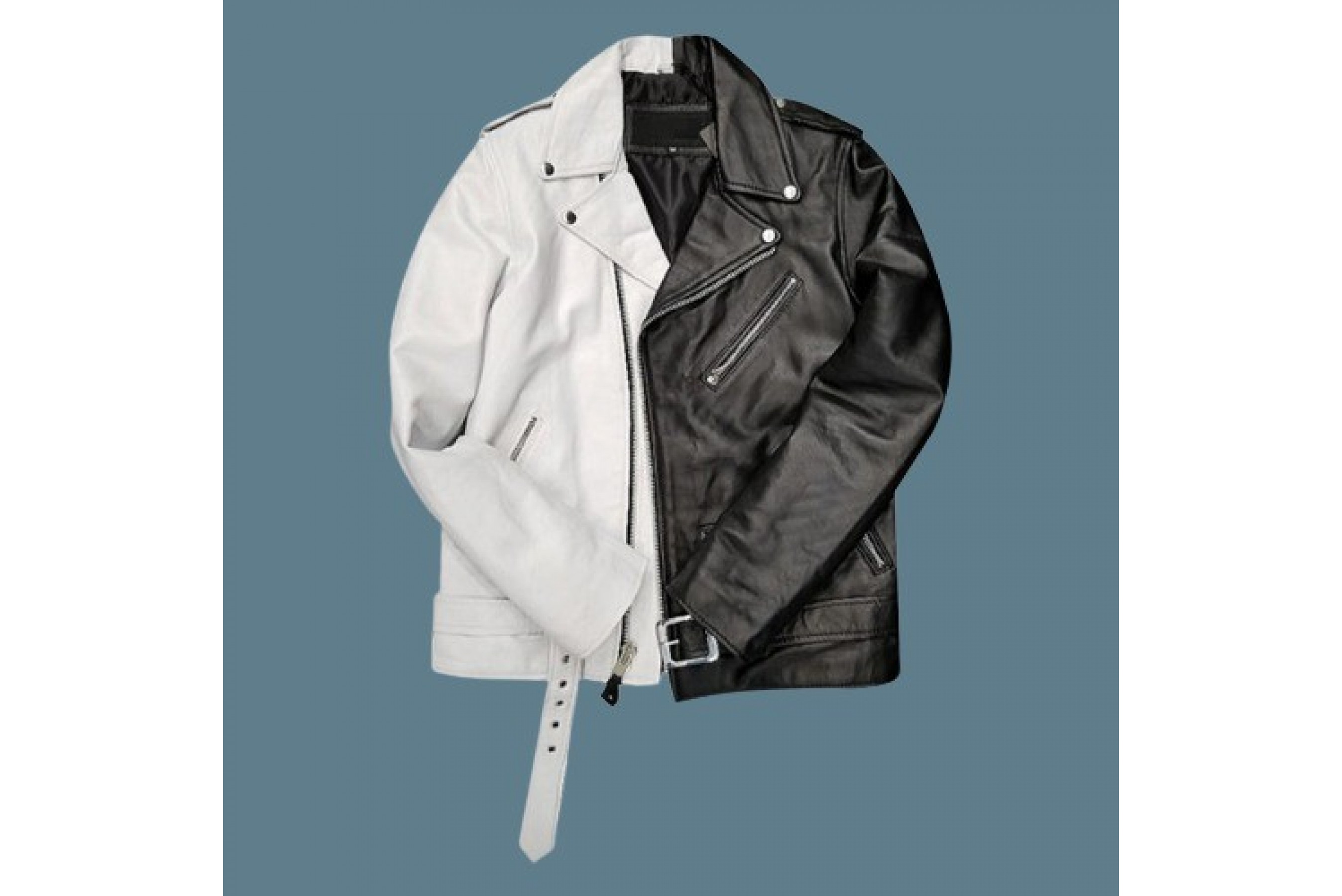Half Black Half White Biker Leather Jacket