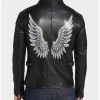 Halloween Black Wings Printed Leather Jacket