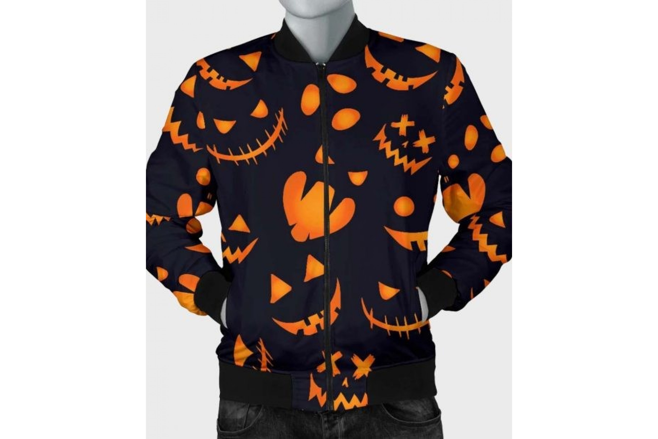 Pumpkin Halloween Pattern Print Men's Bomber Jacket