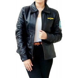 Kelly Mcgillis Top Gun Black Leather Jacket