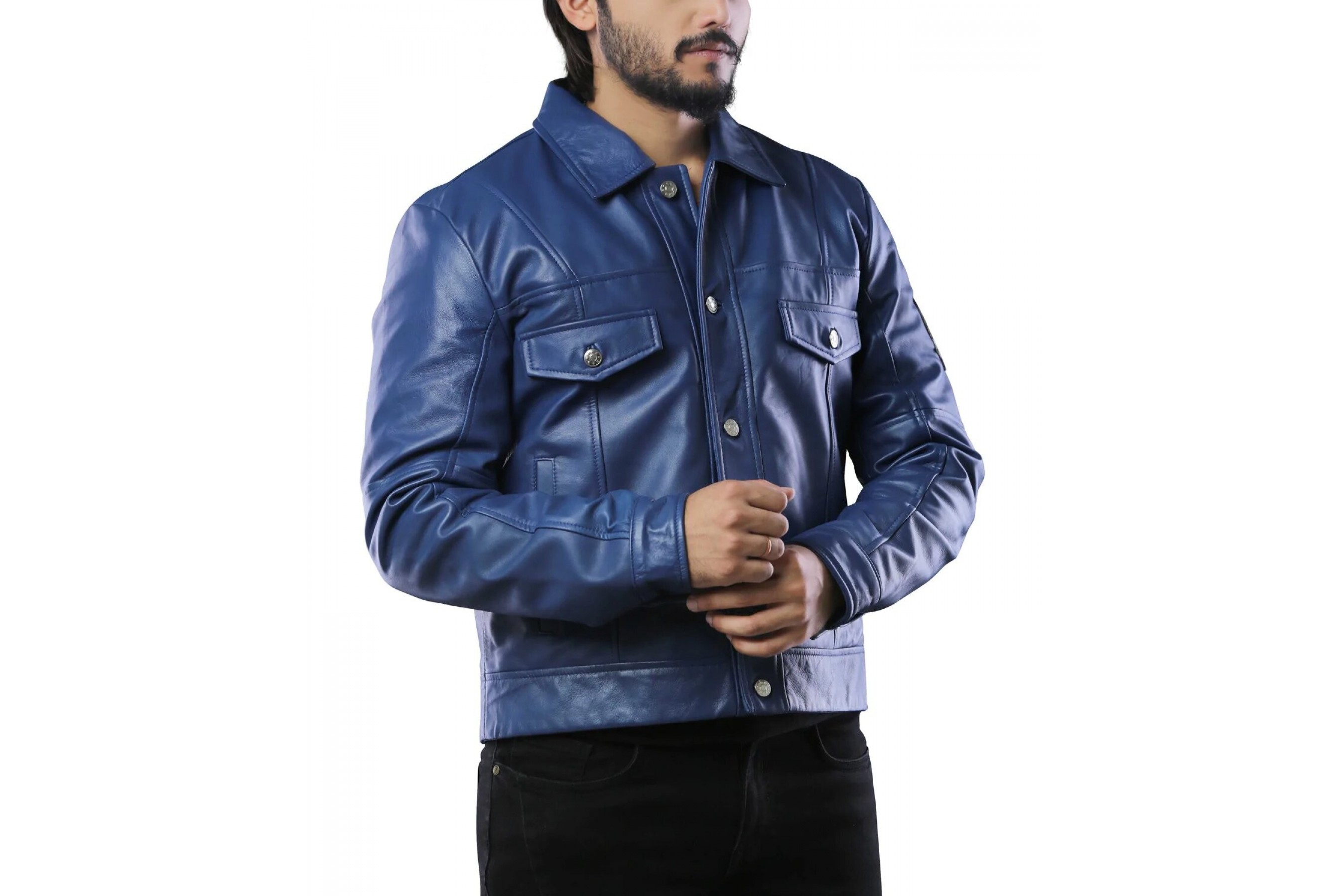 Mens Future Trunks Capsule Corp Blue Leather Jacket