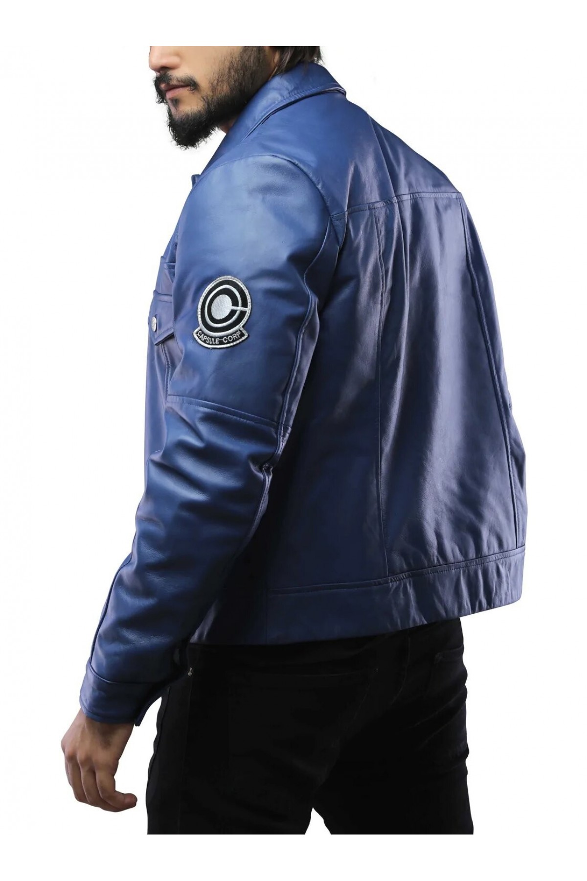 Mens Future Trunks Capsule Corp Blue Leather Jacket