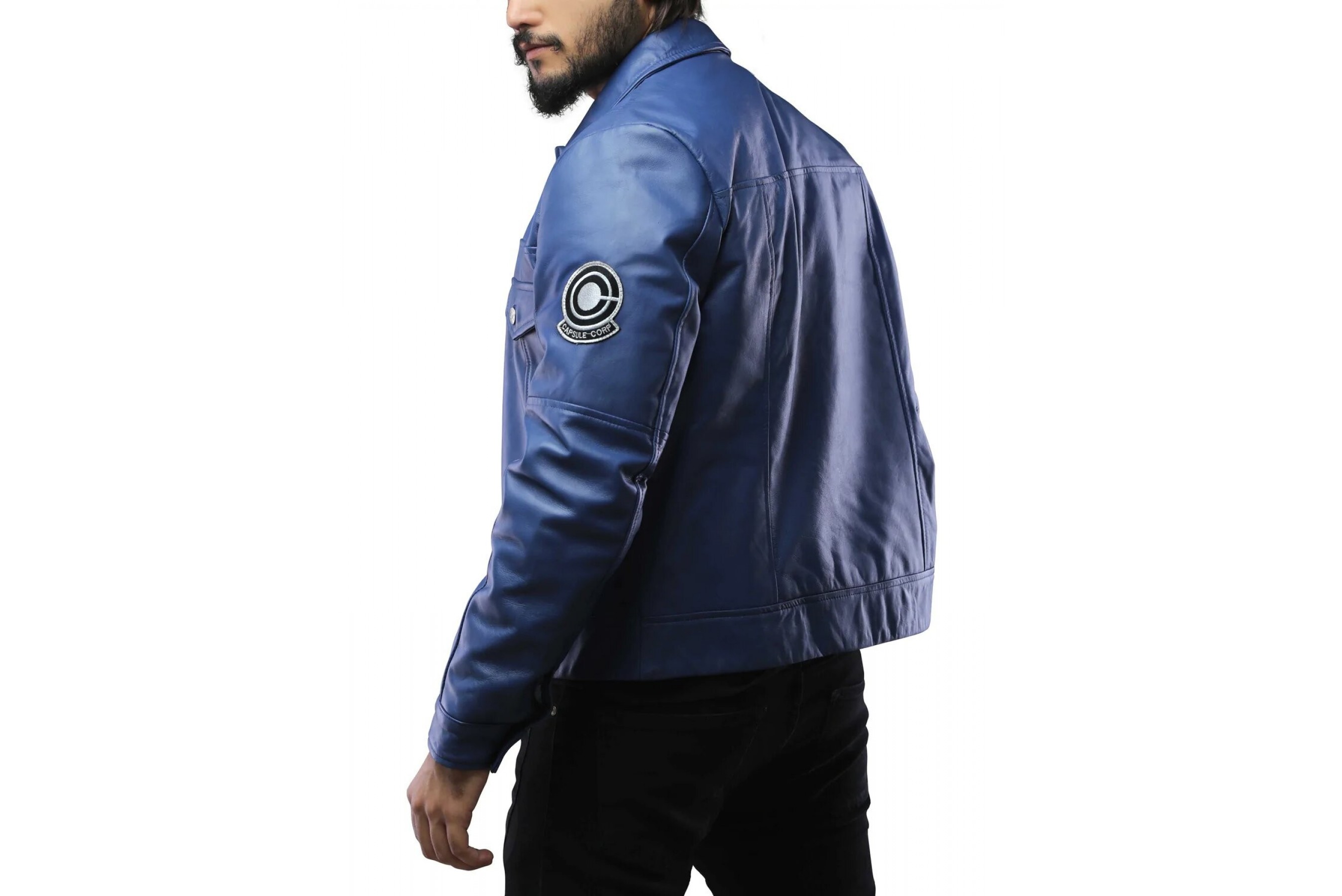 Mens Future Trunks Capsule Corp Blue Leather Jacket