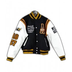 Alabama State University Letterman Black And White Bomber Jacket
