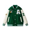 Hip Hop Puzzle Embroidered Green Varsity Jacket