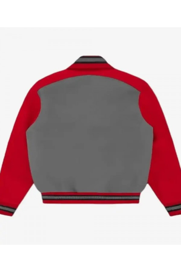 ICECREAM College Gray and Red Varsity Jacket