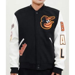 MLB Baltimore Orioles Logo Black and White Varsity Wool Jacket