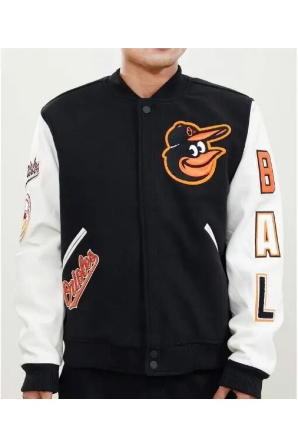 MLB Baltimore Orioles Logo Black and White Varsity Wool Jacket