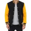 Mens Black and Yellow Cotton Bomber Jacket