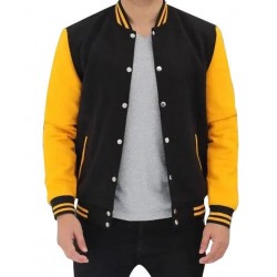 Mens Black and Yellow Cotton Bomber Jacket
