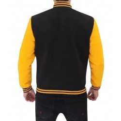 Mens Black and Yellow Cotton Bomber Jacket