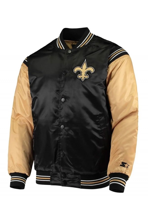 New Orleans Saints Enforcer Black and Gold Satin Jacket New Orleans Saints Enforcer Black and Gold Satin Jacket
