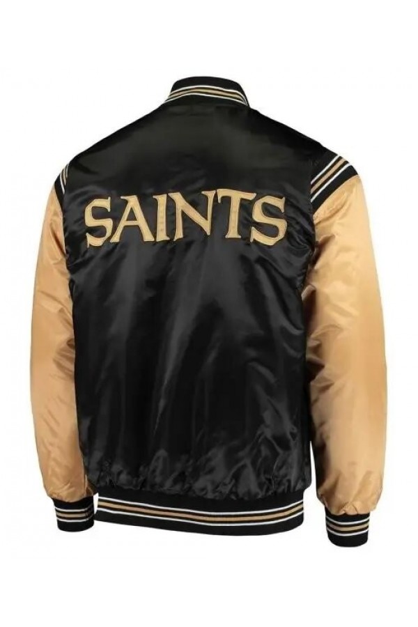 New Orleans Saints Enforcer Black and Gold Satin Jacket New Orleans Saints Enforcer Black and Gold Satin Jacket