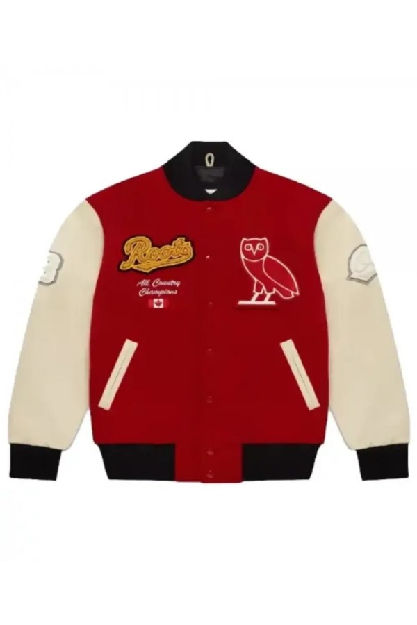 OVO Roots Red and Beige Varsity Jacket