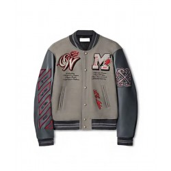 Off White Ac Milan Grey Bomber Varsity Jacket