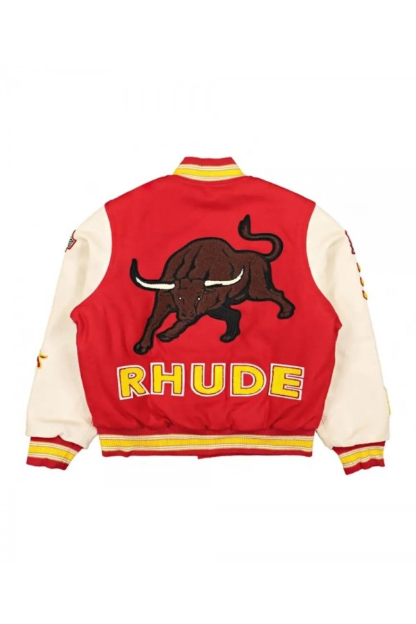 Rhude Bull Varsity Bomber Wool Jacket Rhude Bull Varsity Bomber Wool Jacket