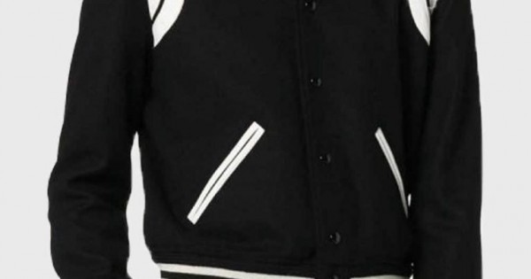 Saint Laurent Teddy Wool Varsity Jacket – Black & White