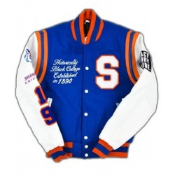 Savannah State University HBCU Blue and White Varsity Jacket 