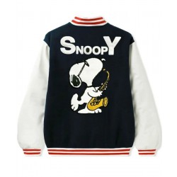 Snoopy Butter Letterman Varsity Wool Jacket