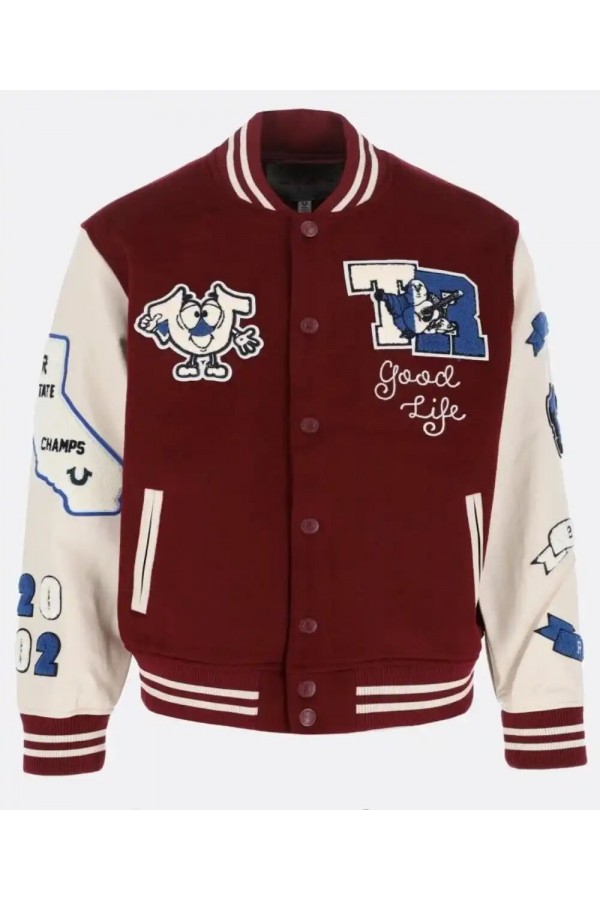 True Religion Maroon And White Varsity Jacket