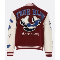 True Religion Maroon And White Varsity Jacket