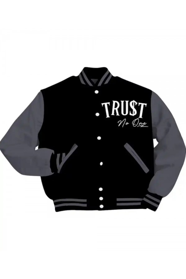 Trust No One Black Bomber Varsity Jacket