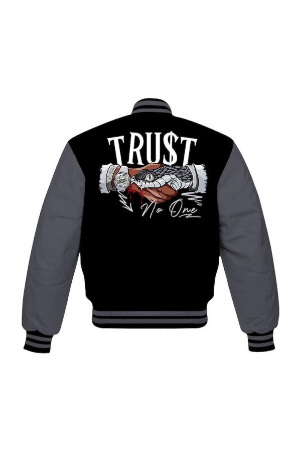 Trust No One Black Bomber Varsity Jacket